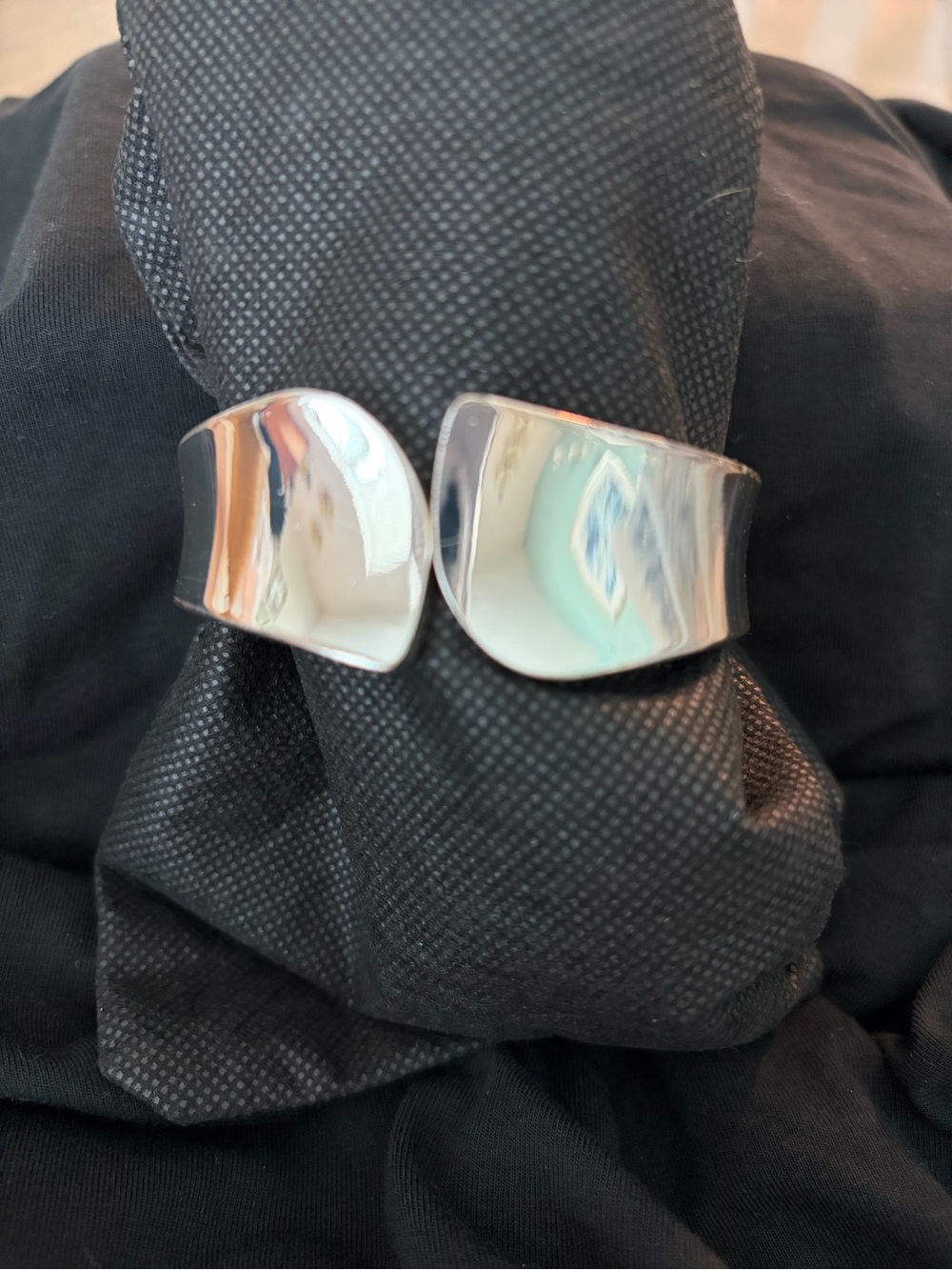 Silver Tone Hinged Cuff Bracelet - Modern Wave Design